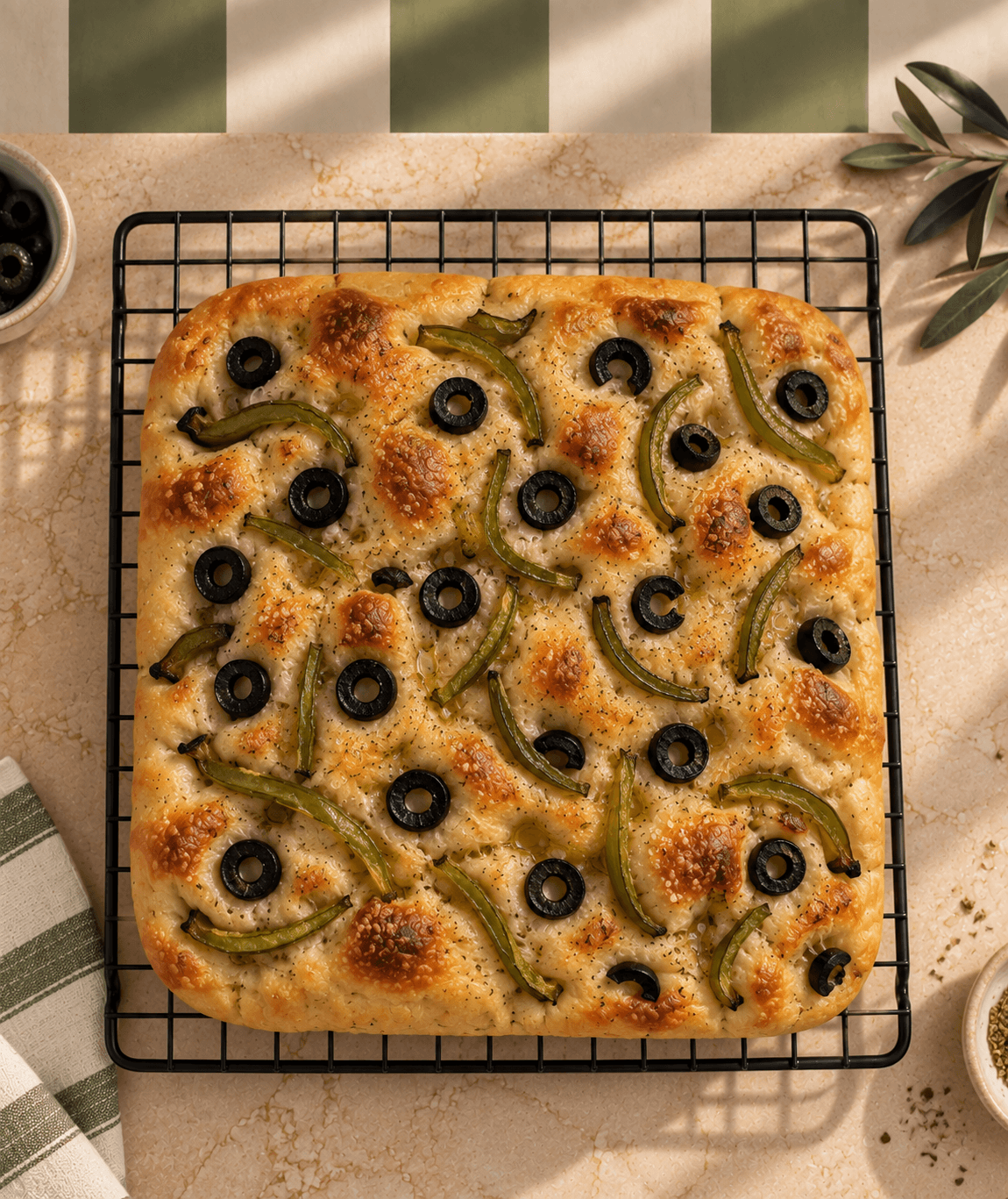 Olives & capsicum sourdough focaccia